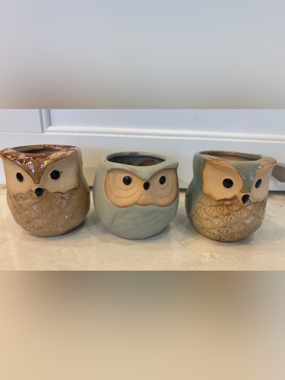 Vintage Ceramic Owl Planters Set of 3 | Mini Succulent Pots MCM